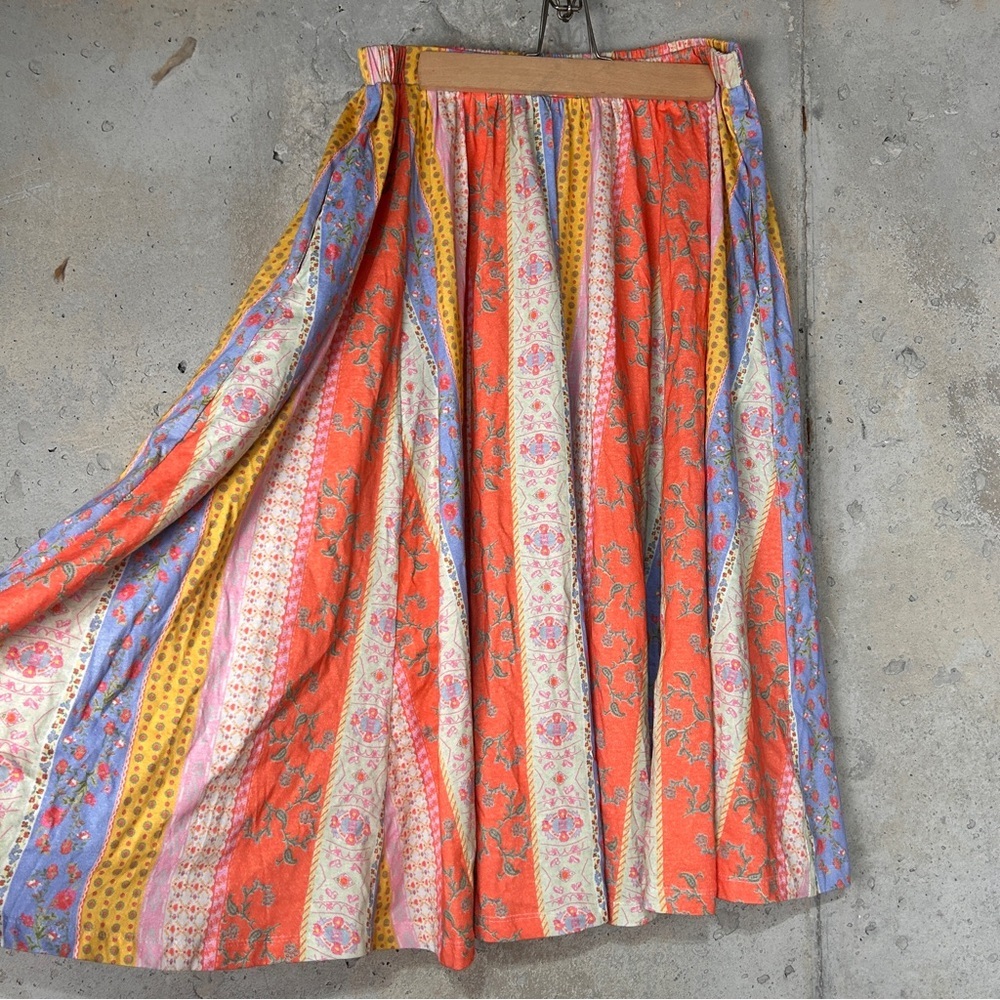 Free people coral lavender yellow floral patchwork midi skirt bralette set large - Picture 4 of 13